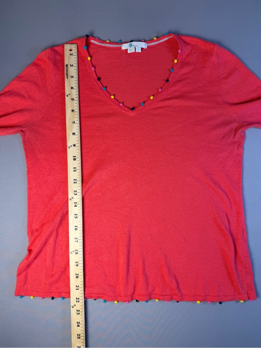 Boden Pink V-Neck Pom Pom Trim Sweater Size Small - Picture 6 of 7